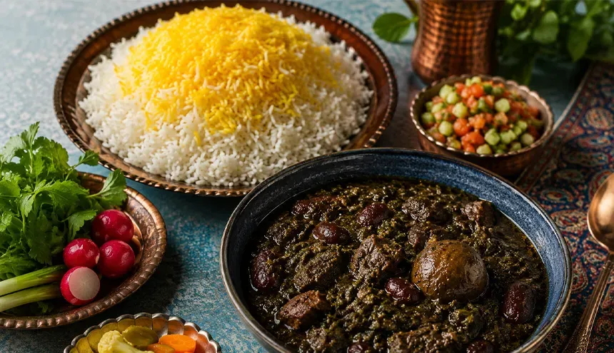 خورش قورمه سبزی با برنج