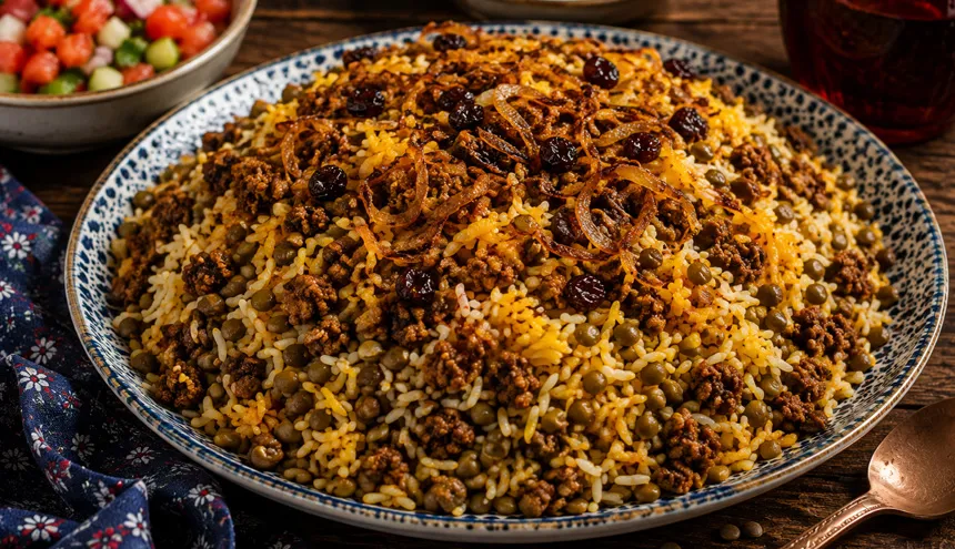 عدس پلو با گوشت چرخ کرده