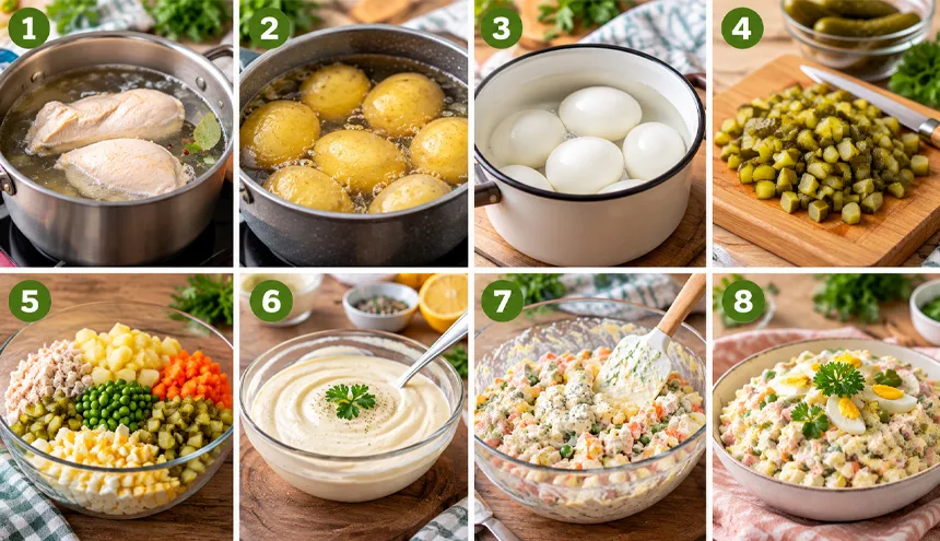 طرز تهیه سالاد الویه مرحله به مرحله
