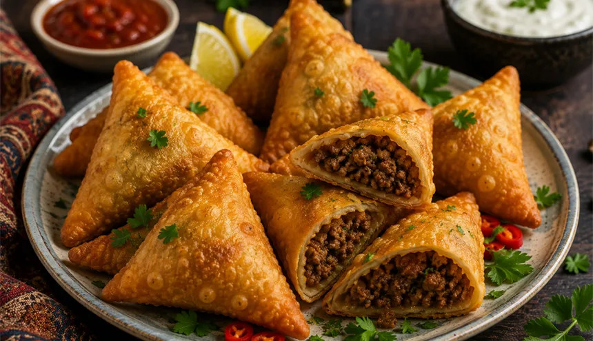 سمبوسه با گوشت چرخ کرده