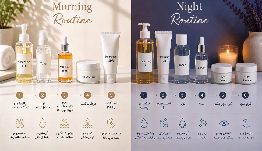 ترتیب روتین پوستی شب و صبح