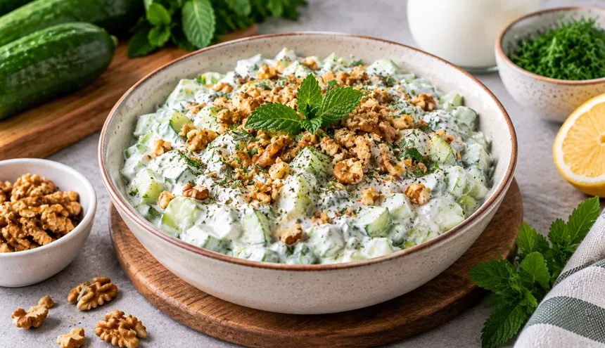 سالاد ماست و خیار با گردو