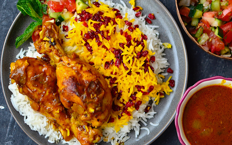 خوراک مرغ و برنج